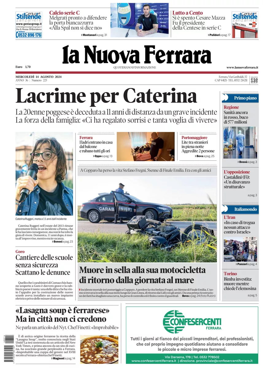 Prima-pagina-nuova ferrara-oggi-edizione-del-2024-08-14